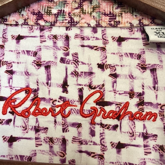 Robert Graham Dress Shirt Mens XL Classic Fit Pink Purple Flip Cuff Floral - Picture 11 of 15